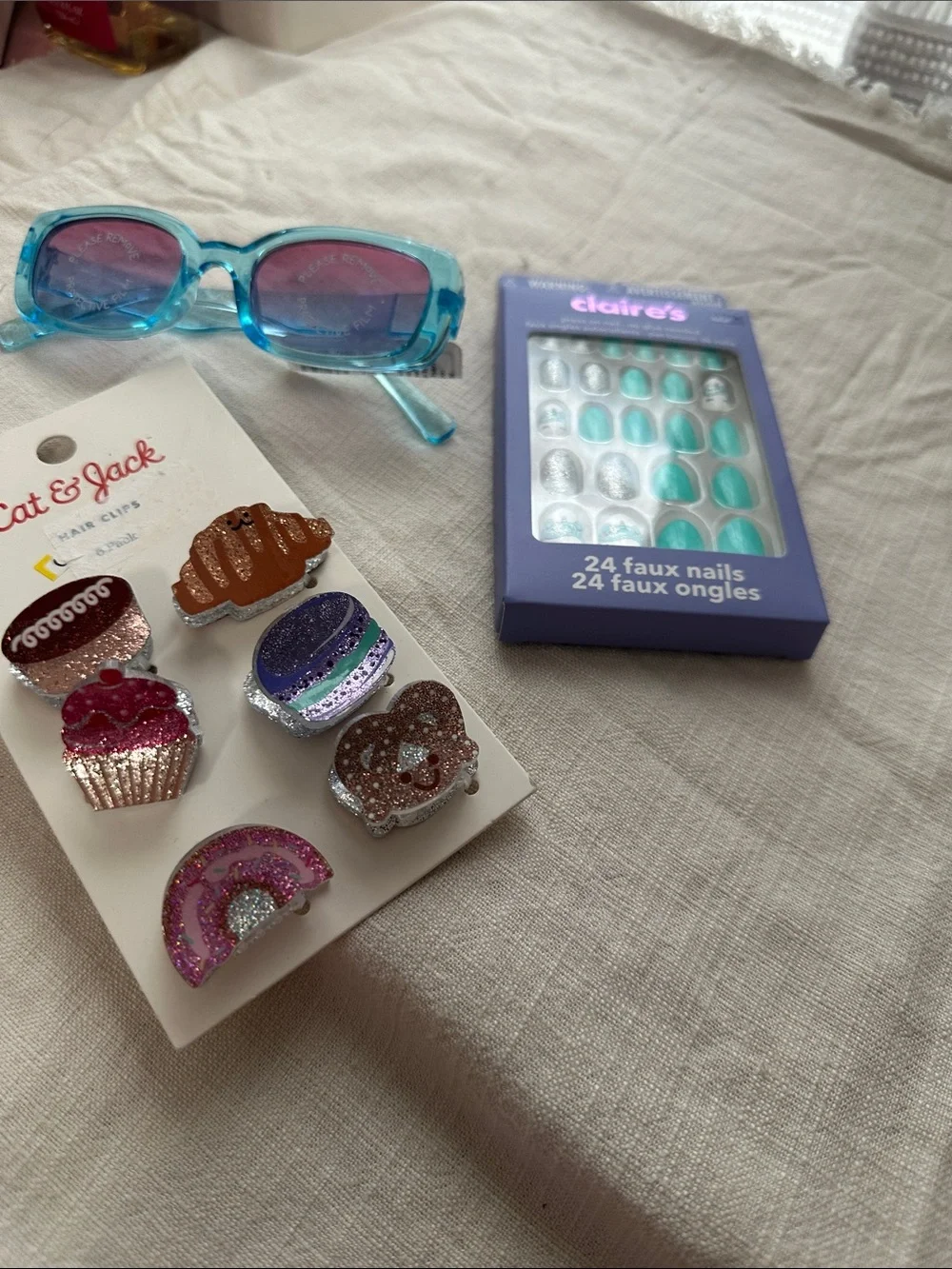 Claire's Aqua Blue Kids Sunglasses with Aqua & Silver Faux Nails & 6 pc hair cl